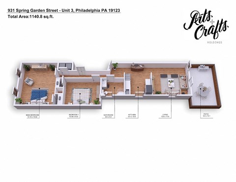 Floor plan for 2 beds, 1 bath